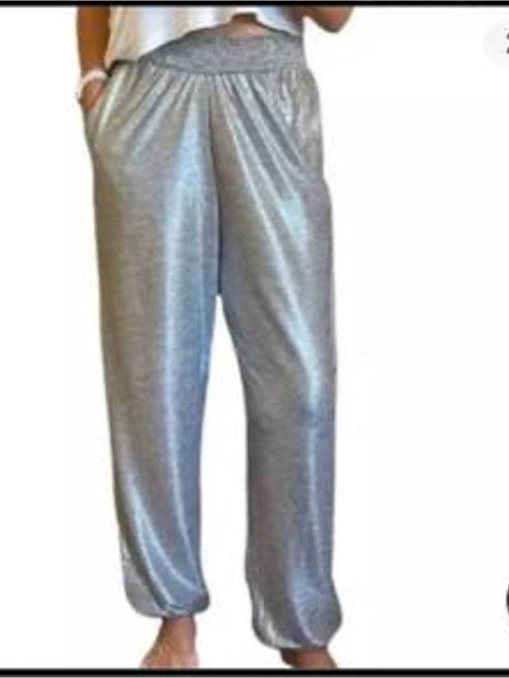 Anthropologie Shimmer Joggers Pants in Silver NWT Size XL